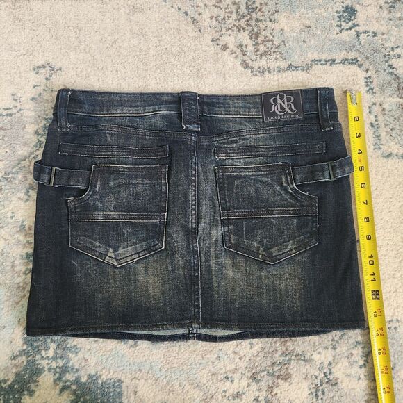 Rock & Republic Womens 8 Jean Mini Skirt Lighting Blue Washed Dark Denim Groupie - Picture 4 of 7